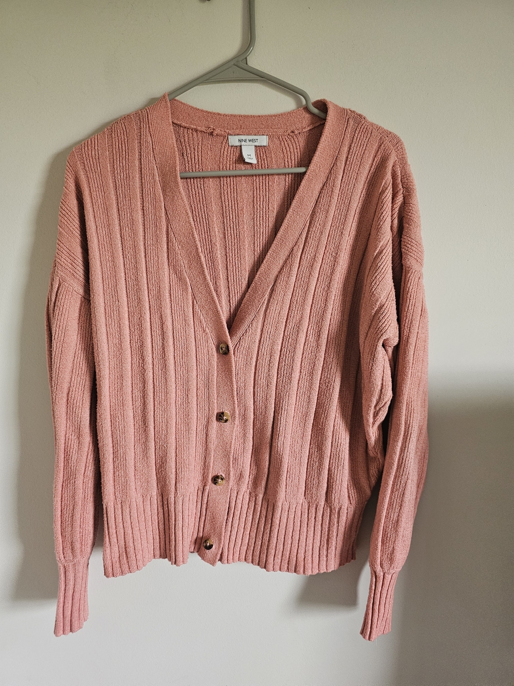 Nine West Dusty Rose Ribbed Button Cardigan